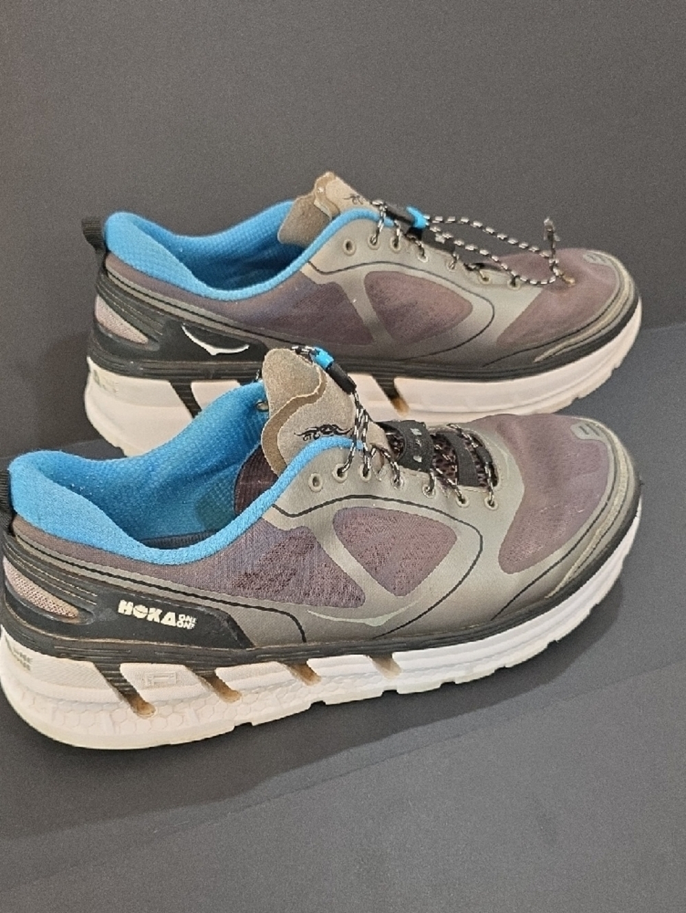 Hoka Conquest Mens Gray and Blue Athletic Running Shoes Size 13 - Picture 3 of 8